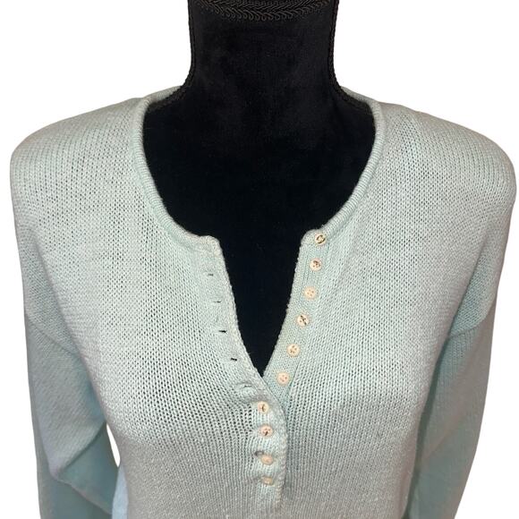 Vtg Club Sportif De Paris Pullover Sweater Size M Baby Blue V Neck Button Detail - Picture 4 of 11